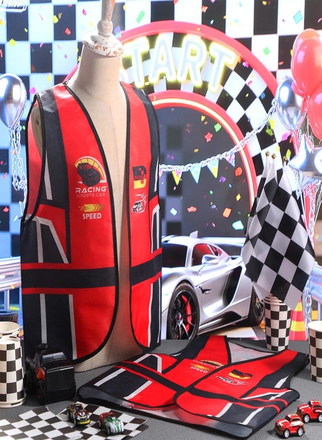 Jiuguva 2 Piece Red Kids Race Car Vests, Kids Race Car Driver Costume for Boys Girl Birthday Halloween Role-play Party Decoration - Image 2